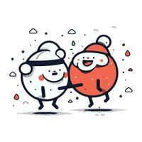 Cute cartoon Santa Claus and Snowman. Vector Illustration.