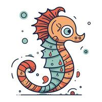 Sea horse. Coloring book page for children. Vector illustration.