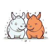 Cute cartoon rhinoceros and rhinoceros. Vector illustration.