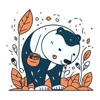 Vector illustration of a cute panda with a pot of honey.