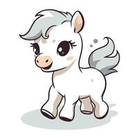 Cute little white pony. Cartoon vector illustration isolated on white background.