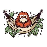 Cute cartoon monkey in hammock. Hand drawn vector illustration.