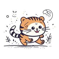 Cute cartoon tiger. Vector illustration isolated on a white background.