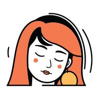 Illustration of a woman with an orange in her mouth. Vector illustration.