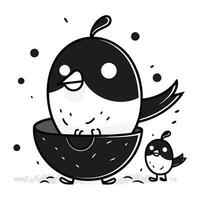 Black and white penguin in the egg. Cute cartoon vector illustration.