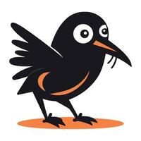 Cute black crow isolated on a white background. Vector illustration.