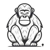 Gorilla. Monochrome vector illustration. Isolated on white background.