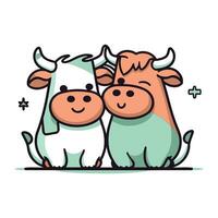 Cute cow and calf cartoon vector illustration. Cute cartoon cow and calf characters.