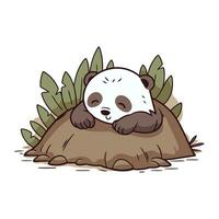 Cute panda in the jungle. Vector illustration isolated on white background.