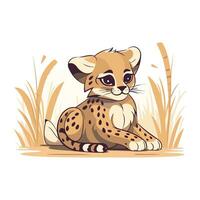 Cute cheetah sitting on the grass. Vector illustration.