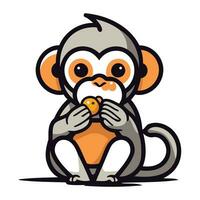 Monkey with an orange on a white background. Vector illustration.