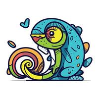 linda dibujos animados camaleón. vector ilustración. colorante página.