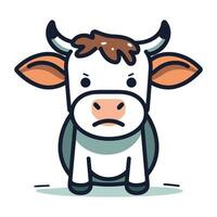 Sad Cow Cartoon Character Vector Illustration. Cute Cute Farm Animal Character