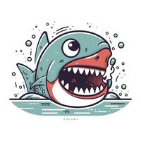 Angry shark. Vector illustration. Isolated on white background.