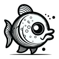 Black and white vector illustration of a fish on a white background.