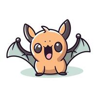 Cute cartoon bat with wings isolated on white background. Vector illustration.