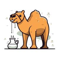 Camel with a jug of milk. Vector illustration in flat style