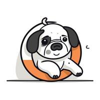 Cute pug dog in an orange circle. Vector illustration.