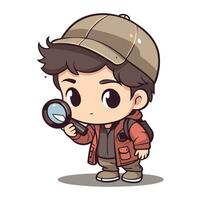 Explorer boy with magnifying glass cartoon character vector illustration graphic design