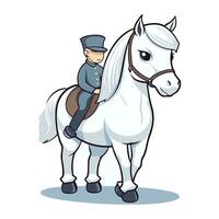 ilustración de un blanco caballo y un policía oficial en un blanco antecedentes vector