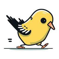 Cute little yellow bird walking on white background. Vector illustration.