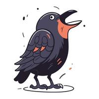 Cute cartoon crow. Vector illustration in doodle style.