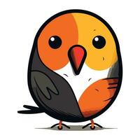 Cute cartoon black and orange bird isolated on white background. Vector illustration.