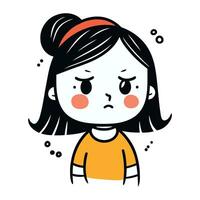 Cute little girl with sad face. Vector illustration in cartoon style.