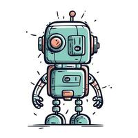 Cute robot hand drawn vector illustration. Cartoon style. Isolated on white background.