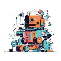 vector ilustración de un robot. artificial inteligencia concepto en plano línea estilo.