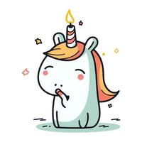 Cute unicorn with candle. Vector illustration in doodle style.