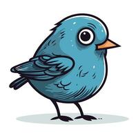 Cartoon blue bird. Vector illustration. Isolated on white background.