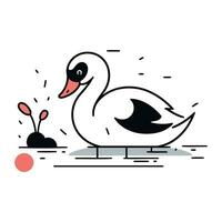 Vector illustration of a swan on a white background. Linear style.