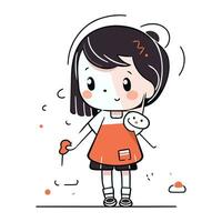 Cute little girl playing with ice cream. Vector illustration in cartoon style.