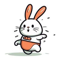 Rabbit running with an egg. Vector illustration in cartoon style.