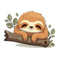 Cute cartoon sloth sleeping on a branch. Vector illustration.