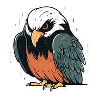 Eagle in rain. Vector illustration of a bird in cartoon style.