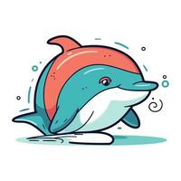 Cute cartoon dolphin. Vector illustration isolated on a white background.