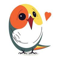 Cute cartoon bird with a heart on its beak. Vector illustration.