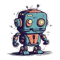 Cartoon robot. Hand drawn vector illustration. Isolated on white background.