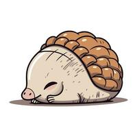 Cute hedgehog sleeping on a rock. Vector illustration isolated on white background.