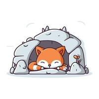 Cute cartoon fox sleeping in an igloo. Vector illustration.