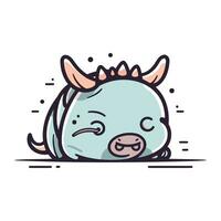 Cute cartoon rhinoceros with eyes closed. Vector illustration.