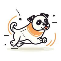 Cute cartoon pug dog running. Vector illustration in line style.