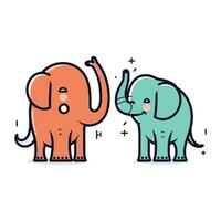 Cute elephant and elephant. Vector illustration in flat line style.