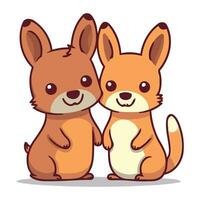 cute cartoon rabbit and dog on white background. Vector illustration.