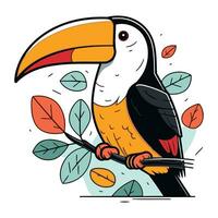 Cute cartoon toucan sitting on a branch. Vector illustration.