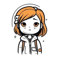 Cute cartoon girl in winter clothes with headphones. Vector illustration.