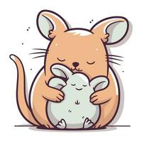 Vector illustration of a cute little mouse holding a big white mouse.