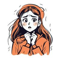 Vector illustration of a girl in a red coat with a sad expression